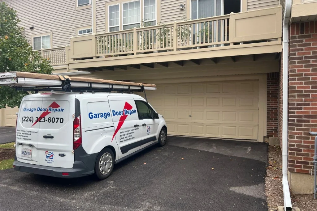 White garage door repair car