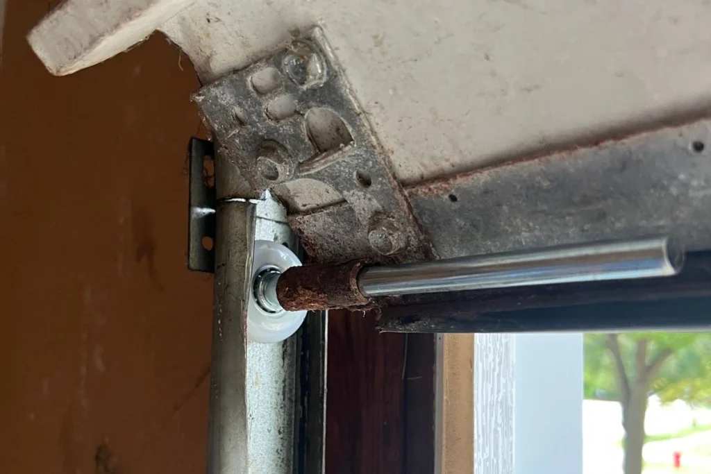 close up repaired garage door part